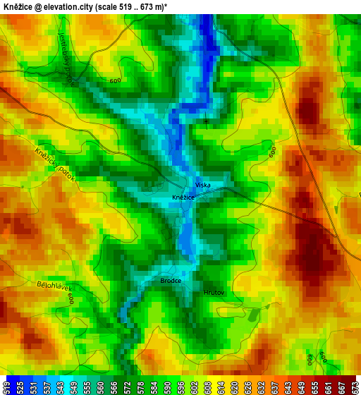 Kněžice elevation map