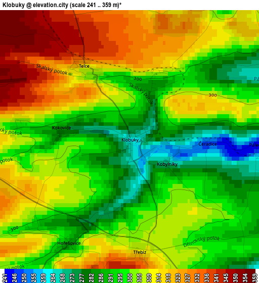 Klobuky elevation map