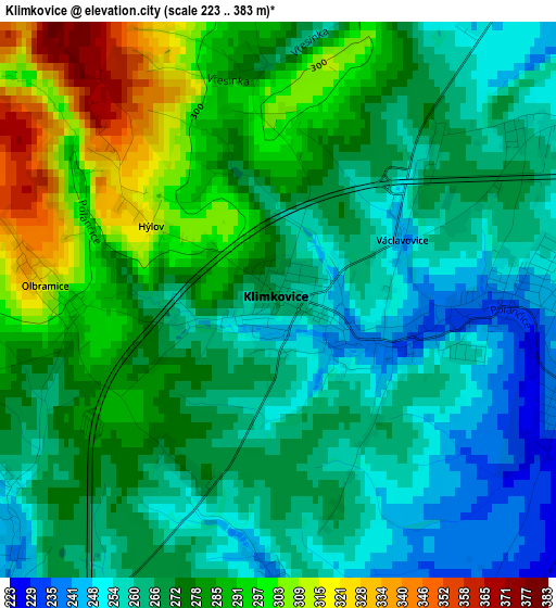 Klimkovice elevation map