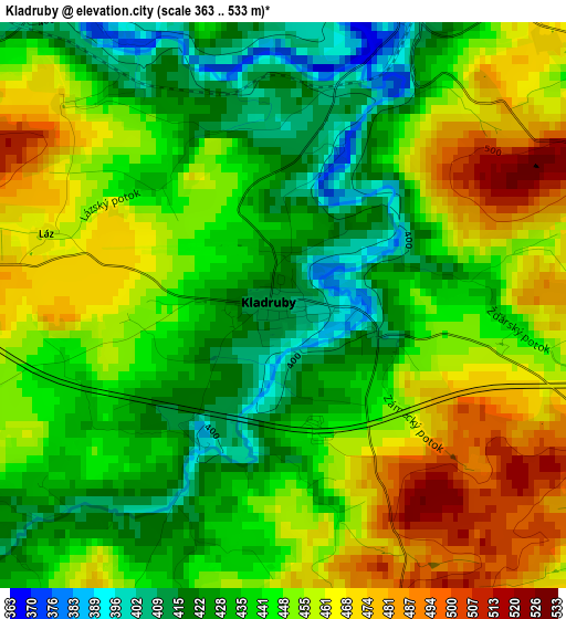 Kladruby elevation map