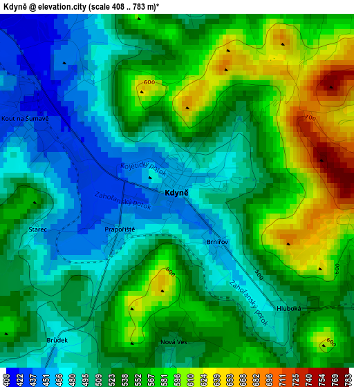 Kdyně elevation map