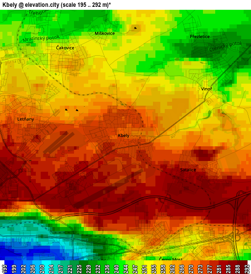 Kbely elevation map