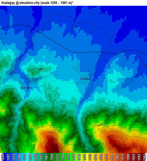 Kızılağaç elevation map