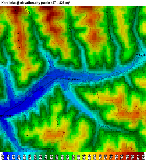 Karolinka elevation map