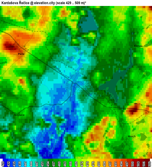 Kardašova Řečice elevation map