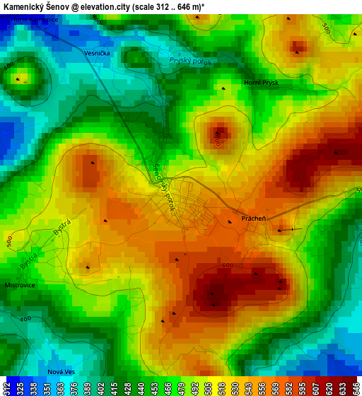 Kamenický Šenov elevation map