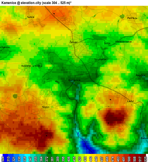 Kamenice elevation map