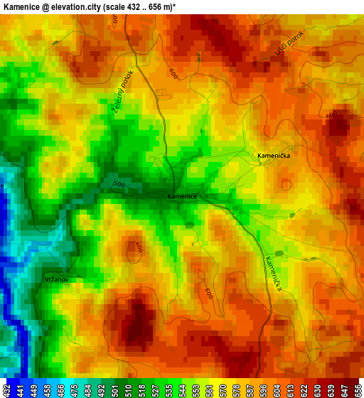 Kamenice elevation map