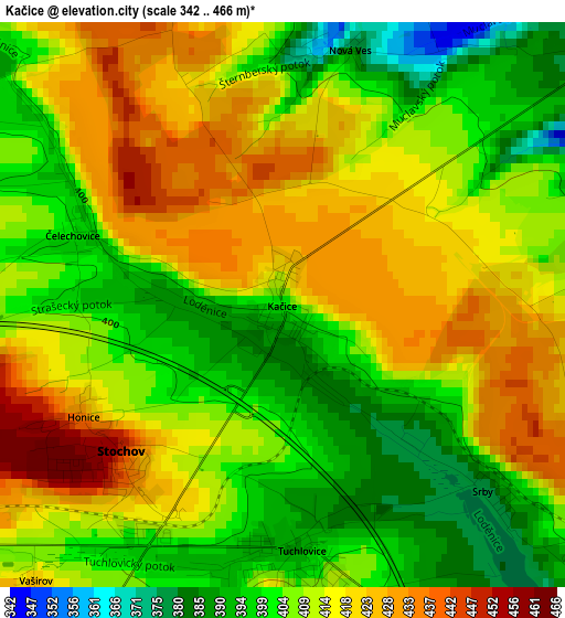 Kačice elevation map