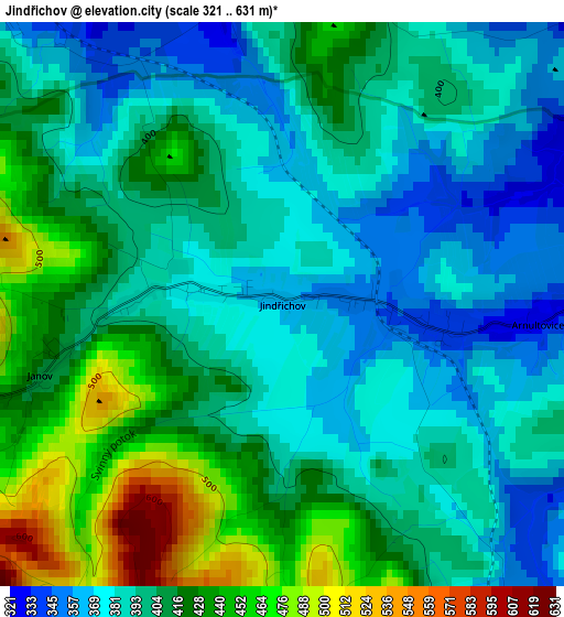 Jindřichov elevation map