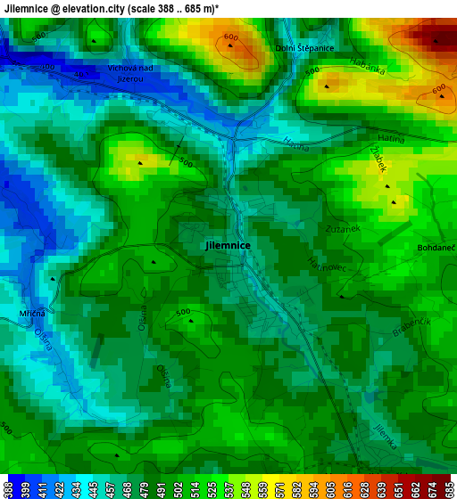 Jilemnice elevation map