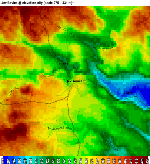 Jevišovice elevation map