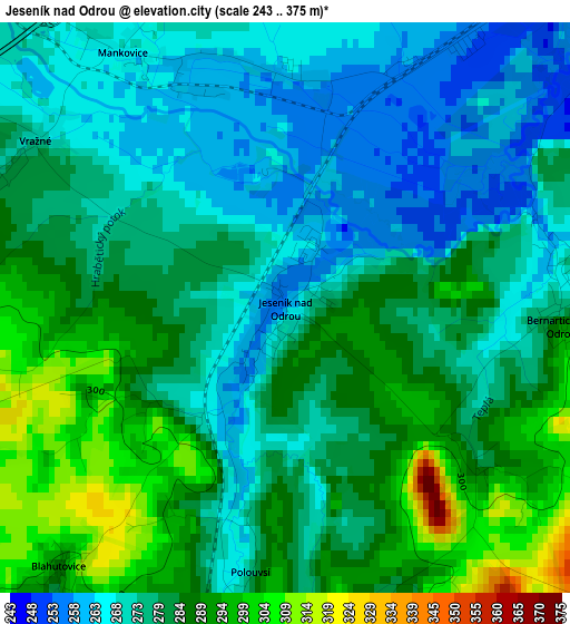 Jeseník nad Odrou elevation map