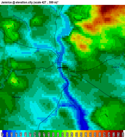 Jemnice elevation map