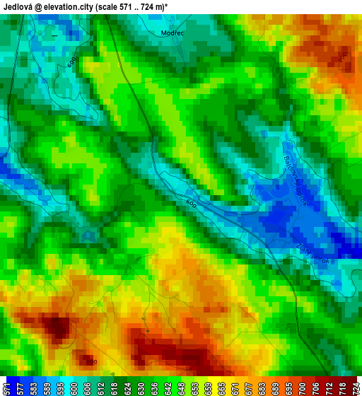 Jedlová elevation map