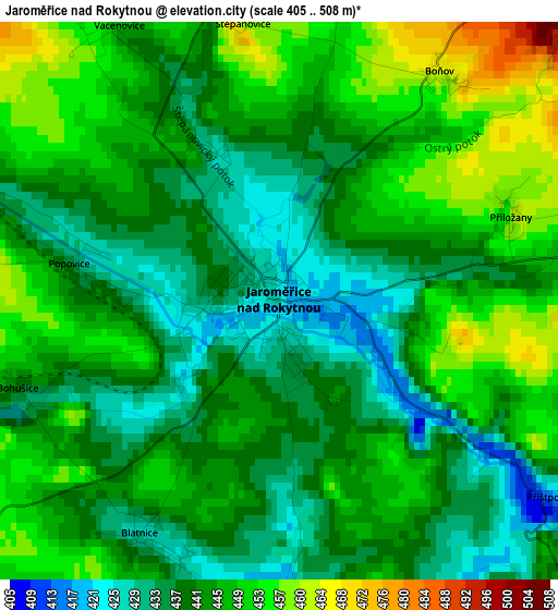 Jaroměřice nad Rokytnou elevation map