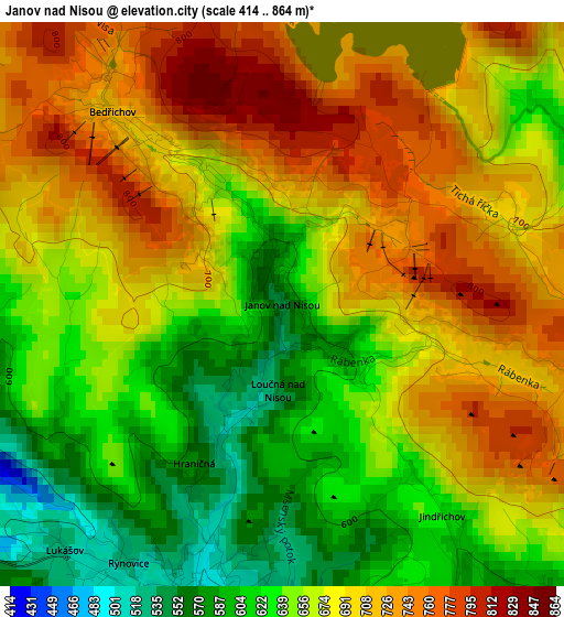 Janov nad Nisou elevation map