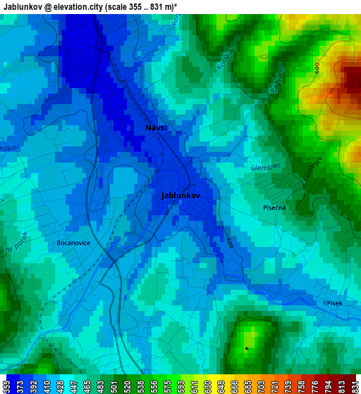 Jablunkov elevation map