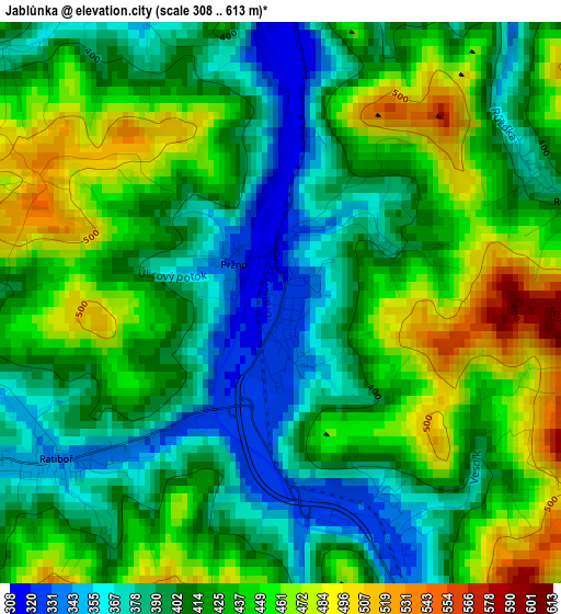 Jablůnka elevation map