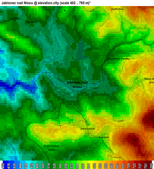 Jablonec nad Nisou elevation map