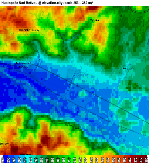 Hustopeče Nad Bečvou elevation map