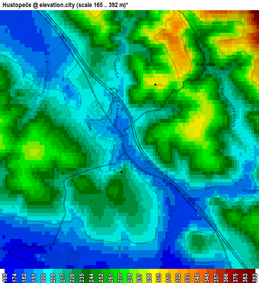 Hustopeče elevation map