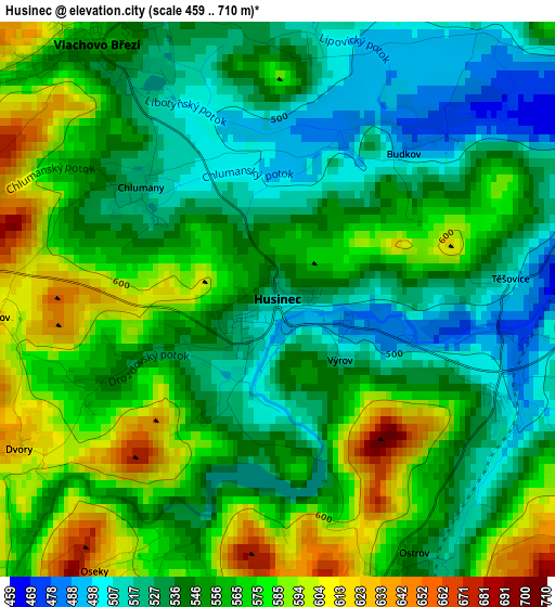 Husinec elevation map