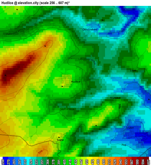 Hudlice elevation map