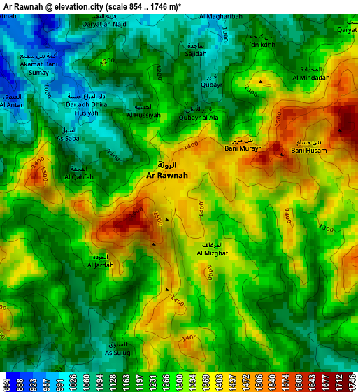Ar Rawnah elevation map