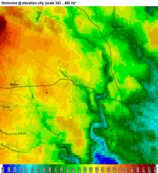 Hrotovice elevation map