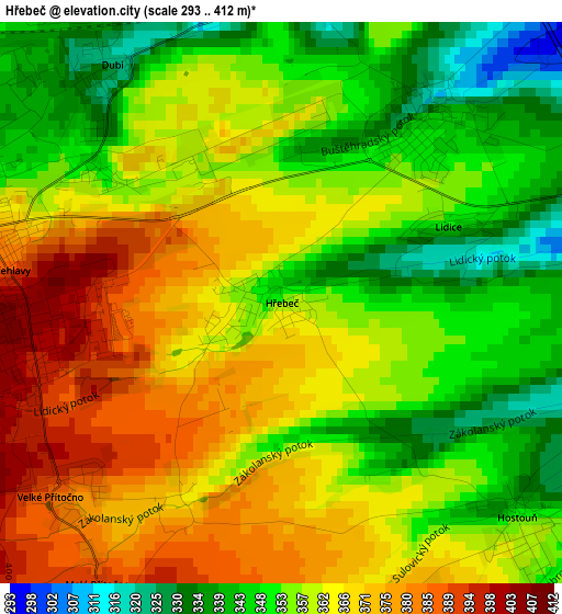 Hřebeč elevation map