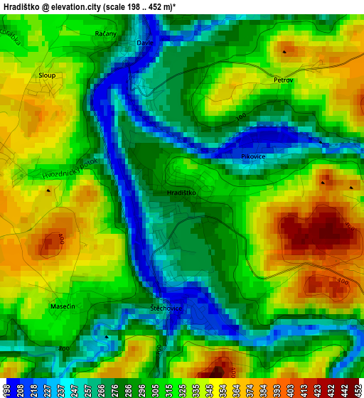 Hradištko elevation map