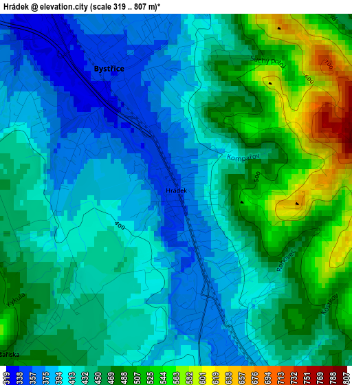 Hrádek elevation map