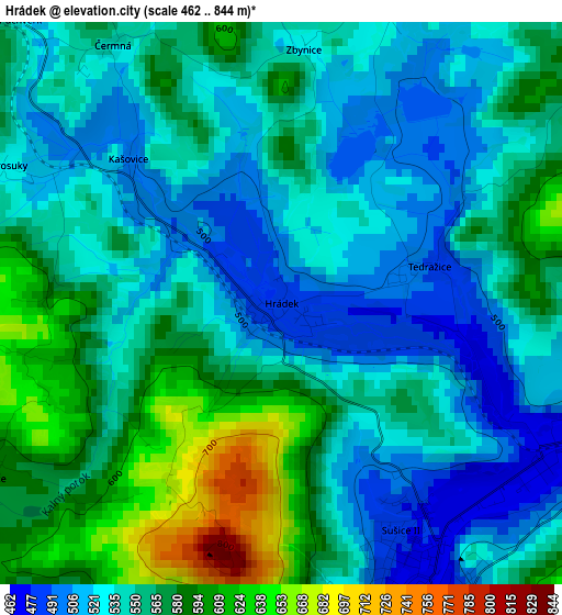 Hrádek elevation map