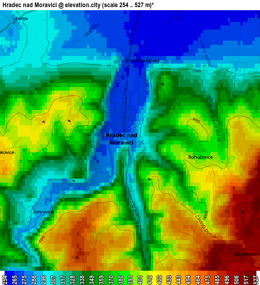 Hradec nad Moravici elevation map