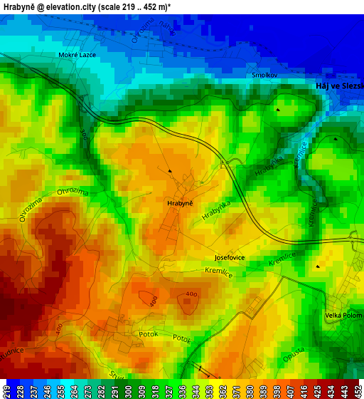 Hrabyně elevation map