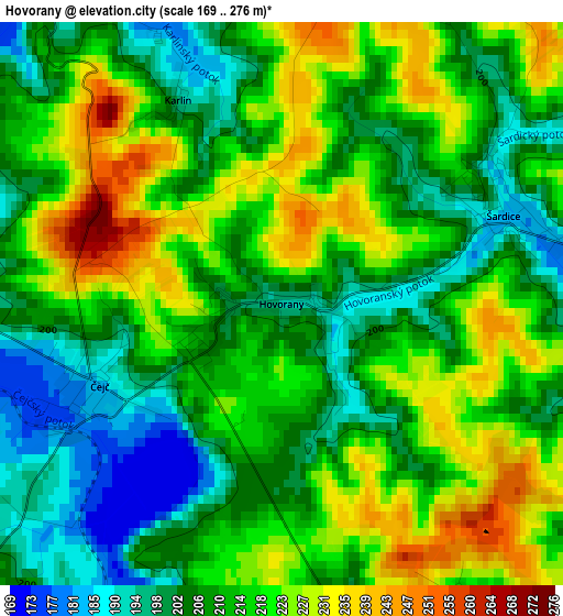 Hovorany elevation map