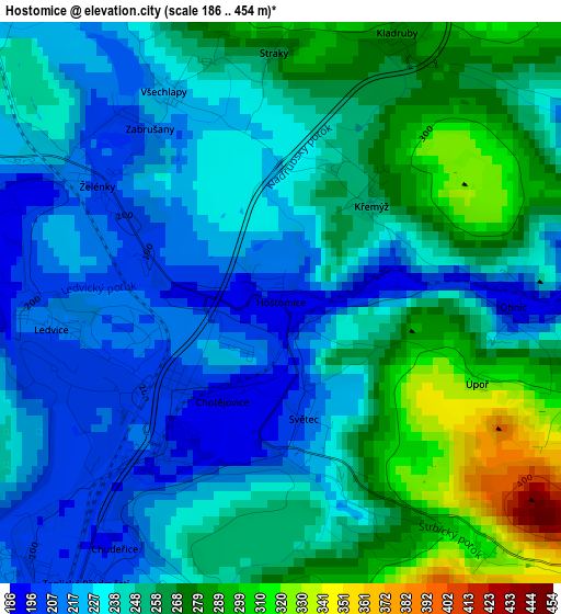 Hostomice elevation map