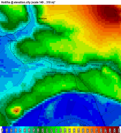 Hošťka elevation map