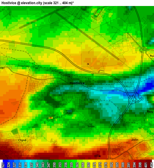 Hostivice elevation map