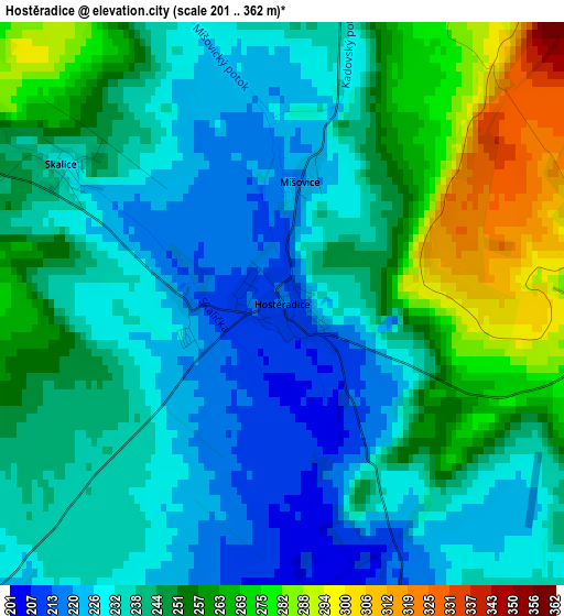 Hostěradice elevation map