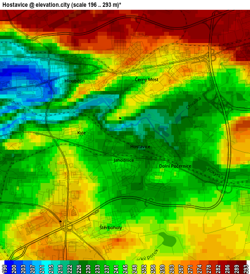 Hostavice elevation map