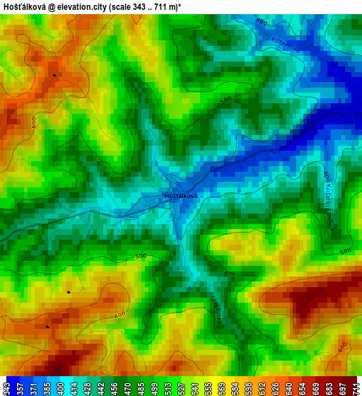 Hošťálková elevation map