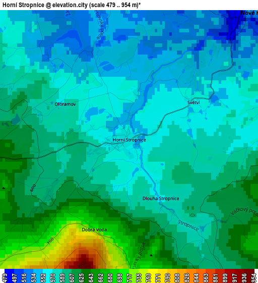 Horní Stropnice elevation map