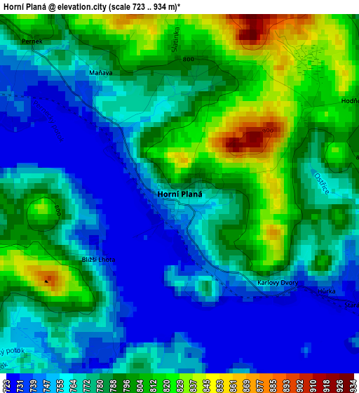 Horní Planá elevation map