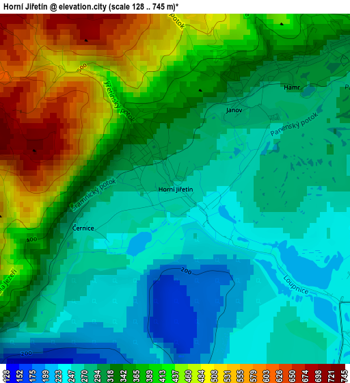 Horní Jiřetín elevation map