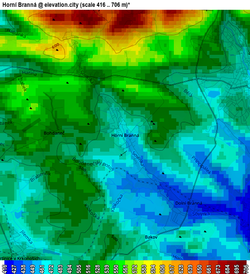 Horní Branná elevation map