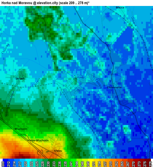 Horka nad Moravou elevation map