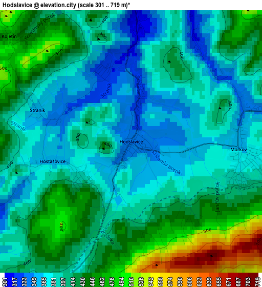 Hodslavice elevation map