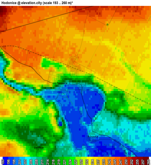 Hodonice elevation map